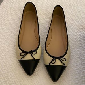 J crew Gemma cap toe black/champagne flats